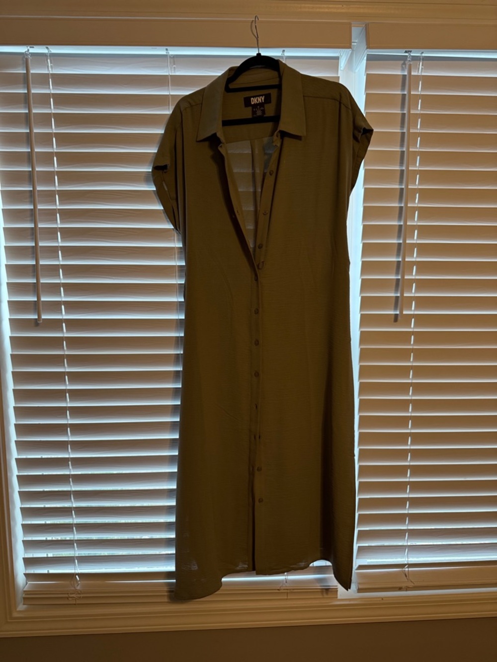 DKNY Olive Green Midi Shirt Dress